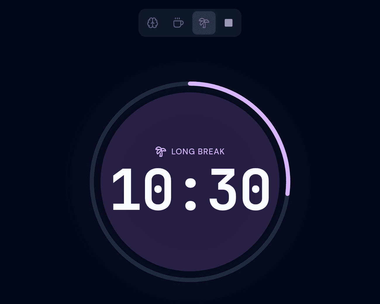 مؤقت SteadyGaze خلال استراحة طويلة، يُظهر 10:30 متبقية